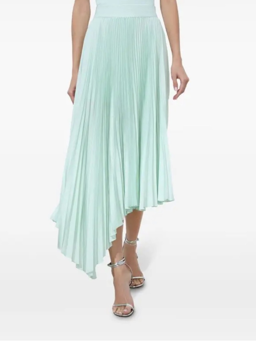 Alice + Olivia Mint Pleated Asymmetrical Midi Skirt